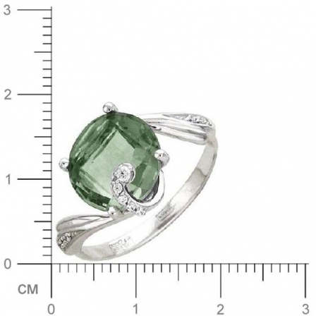 Кольцо с 1 празиолитом, 11 фианитами из белого золота  (арт. 363858)