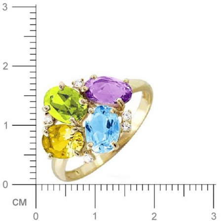 Кольцо с 1 аметистом, 1 топазом, 5 фианитами, 1 хризолитом, 1 цитрином из (арт. 363873)
