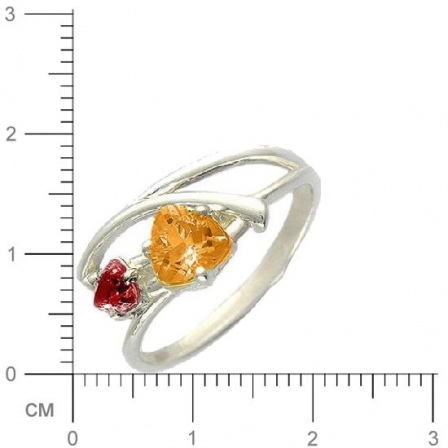 Кольцо с 1 гранатом, 1 цитрином из серебра 925 пробы (арт. 365193)
