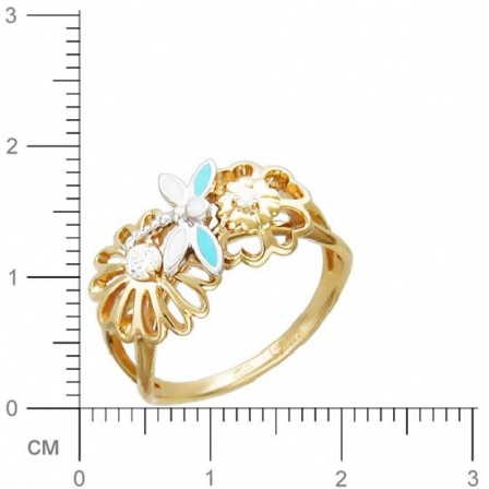 Кольцо стрекоза с фианитами из комбинированного золота (арт. 366938)