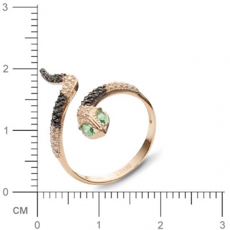 Кольцо безразмерное змейка со шпинелью, фианитами из красного золота (арт. 366984)