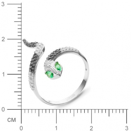 Кольцо безразмерное змейка с алпанитами, фианитами из белого золота (арт. 367025)
