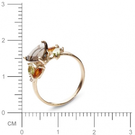Кольцо с раухтопазом, фианитами, хризолитами, цитринами из красного золота (арт. 367194)