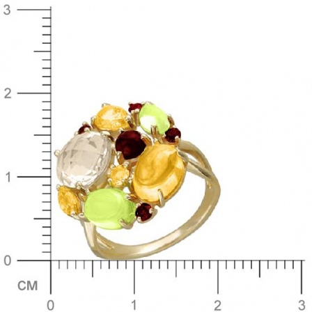 Кольцо с гранатом, кварцем, хризолитом, цитрином из красного золота (арт. 367241)