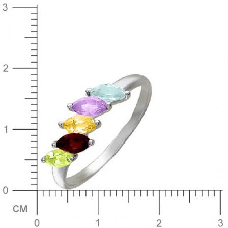 Кольцо с аметистом, гранатом, топазом, хризолитом, цитрином из белого золота (арт. 367292)
