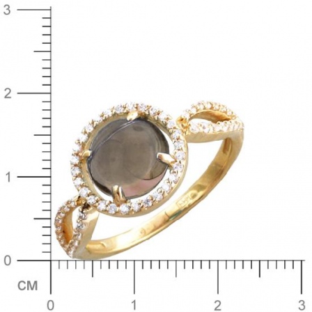 Кольцо с раухтопазом, фианитами из желтого золота (арт. 367353)