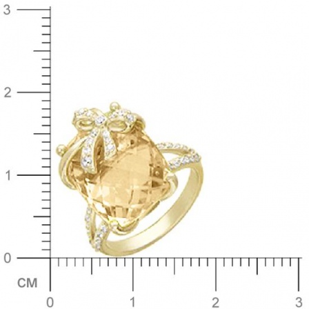 Кольцо Бантик с кварцем, фианитами из желтого золота (арт. 367387)