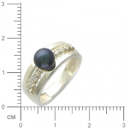 Кольцо с жемчугом, фианитами из серебра (арт. 367395)