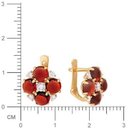 Серьги Цветы с гранатами, фианитами из красного золота (арт. 369256)