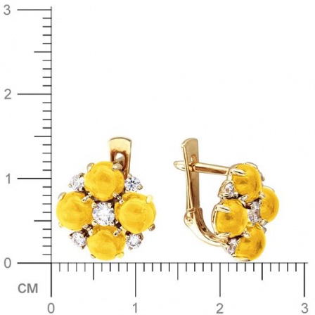 Серьги Цветы с фианитами, цитринами из желтого золота (арт. 369436)