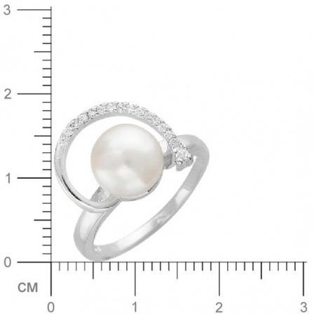 Кольцо с жемчугом, фианитами из серебра (арт. 383043)