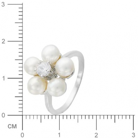 Кольцо Цветок с жемчугом, фианитом из серебра (арт. 383044)