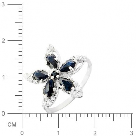 Кольцо Цветок с сапфиром, фианитами из серебра (арт. 383070)