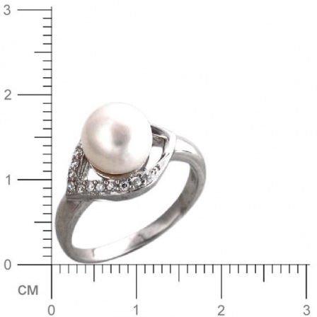 Кольцо с жемчугом, фианитами из серебра (арт. 383078)