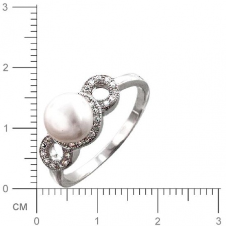 Кольцо с жемчугом, фианитами из серебра (арт. 383084)