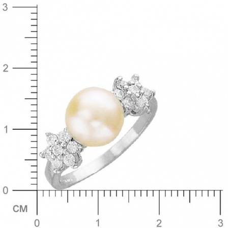 Кольцо Цветы с жемчугом, фианитами из серебра (арт. 383086)