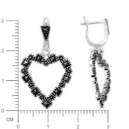Серьги Сердечки с марказитами из серебра (арт. 383782)