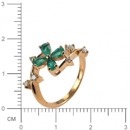 Кольцо Цветок с бриллиантами, изумрудами из желтого золота 750 пробы (арт. 421028)