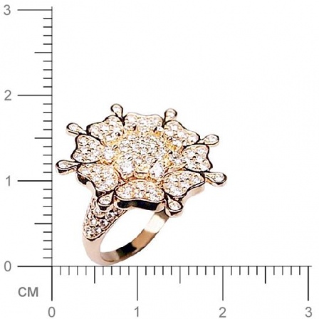 Кольцо Цветок с бриллиантами из желтого золота 750 пробы (арт. 421038)