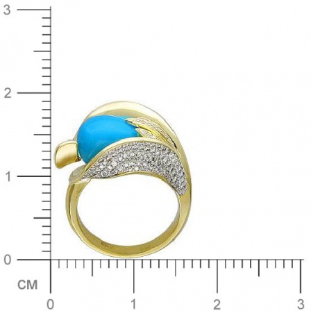 Кольцо с бриллиантами, бирюзой из желтого золота 750 пробы (арт. 421074)