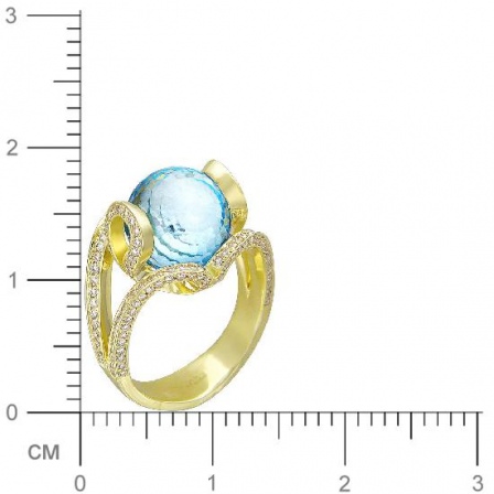 Кольцо Шар с бриллиантами, топазом из желтого золота 750 пробы (арт. 421081)