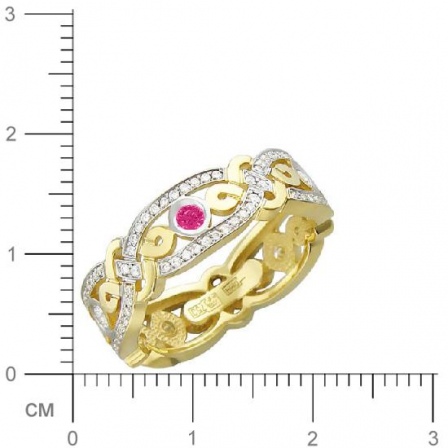 Кольцо с бриллиантами, рубинами из желтого золота 750 пробы (арт. 421097)