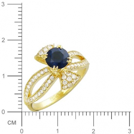 Кольцо Бантик с бриллиантами, сапфиром из желтого золота 750 пробы (арт. 421098)