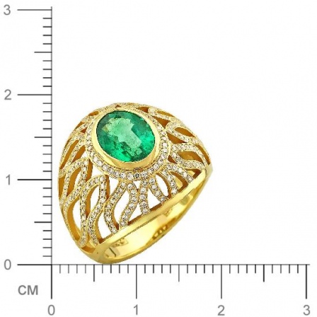 Кольцо с бриллиантами, изумрудом из желтого золота 750 пробы (арт. 421101)