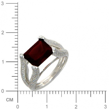 Кольцо с бриллиантами, гранатом из белого золота 750 пробы (арт. 421163)