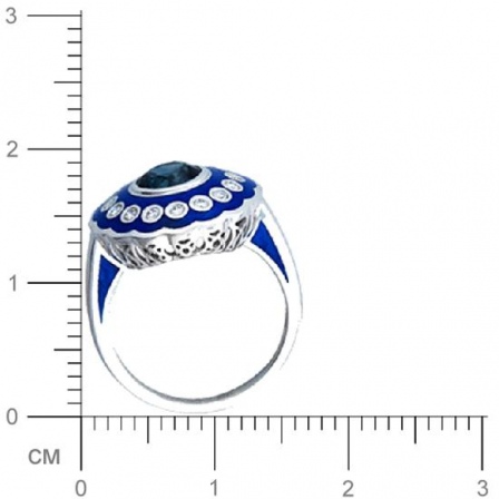 Кольцо с бриллиантами, сапфиром, эмалью из белого золота 750 пробы (арт. 421220)