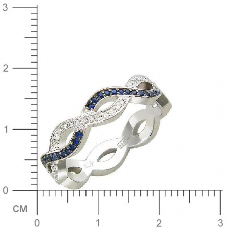 Кольцо Косичка с бриллиантами, сапфирами из белого золота 750 пробы (арт. 421221)