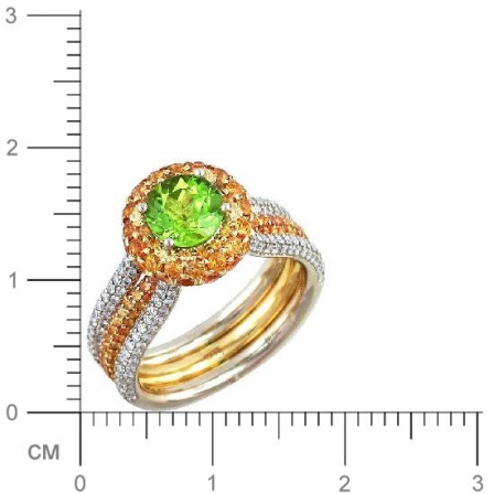 Кольцо с бриллиантами, сапфирами, хризолитом из комбинированного золота 750 (арт. 421289)