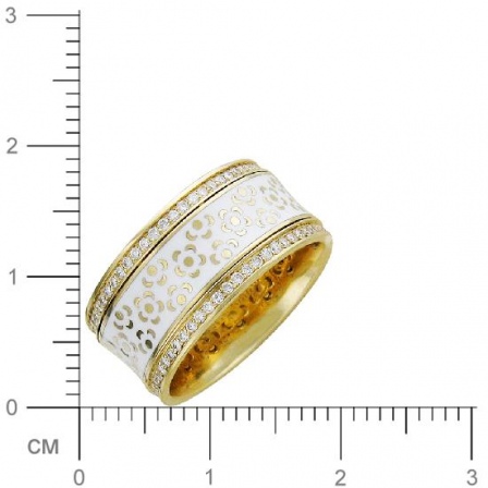 Кольцо Цветы с бриллиантами, эмалью из желтого золота 750 пробы (арт. 421366)