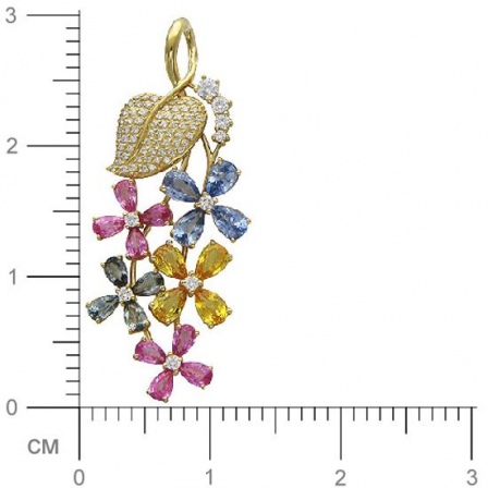 Подвеска Цветы с бриллиантом, сапфирами из желтого золота 750 пробы (арт. 421423)