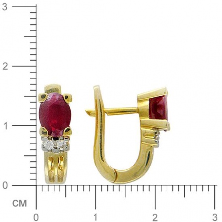 Серьги с бриллиантами, рубинами из желтого золота 750 пробы (арт. 421938)