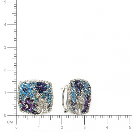 Серьги Цветы с бриллиантами, аметистами, иолитами, топазами из белого золота (арт. 422149)