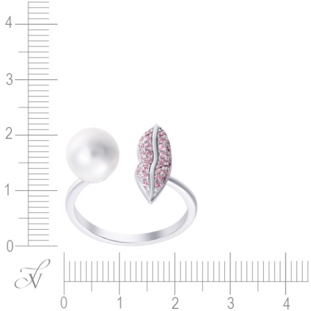 Кольцо с жемчугом и фианитами из серебра (арт. 703100)