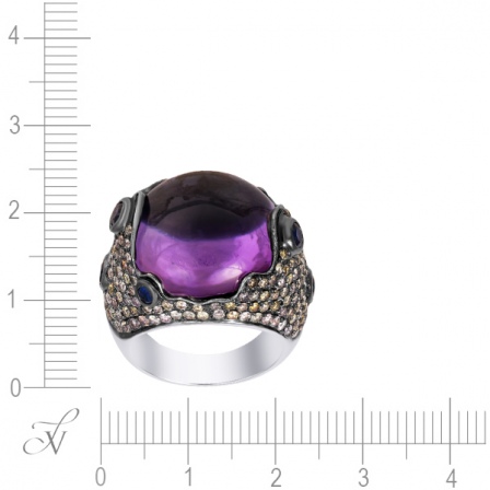 Кольцо с аметистом, бриллиантами и сапфирами из белого золота (арт. 705240)