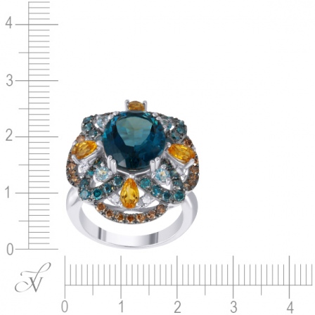 Кольцо с топазом, бриллиантами и фианитами из белого золота (арт. 705279)