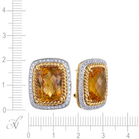 Серьги с бриллиантами, цитринами из желтого золота (арт. 730137)