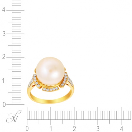 Кольцо с бриллиантами, жемчугом из желтого золота (арт. 730423)