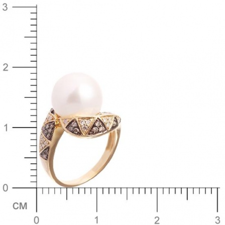 Кольцо с бриллиантами, жемчугом из желтого золота (арт. 730424)