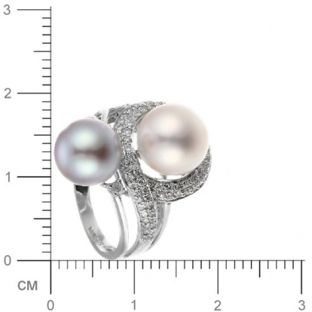 Кольцо с бриллиантами, жемчугом из белого золота (арт. 730449)