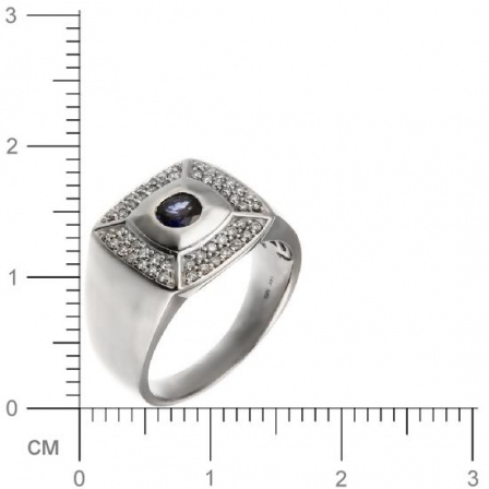 Кольцо с бриллиантами, сапфиром из белого золота (арт. 730457)
