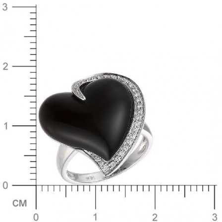 Кольцо Сердце с бриллиантами, ониксом из белого золота (арт. 730466)