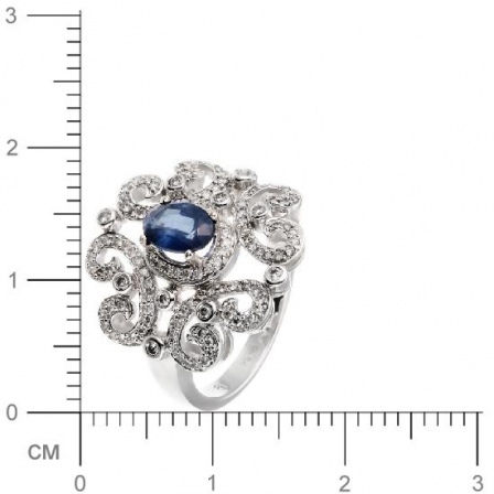 Кольцо с бриллиантами, сапфиром из белого золота (арт. 730475)