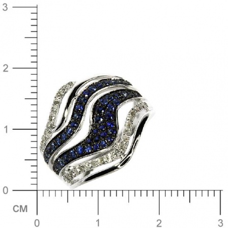 Кольцо с бриллиантами, сапфирами из белого золота (арт. 730476)