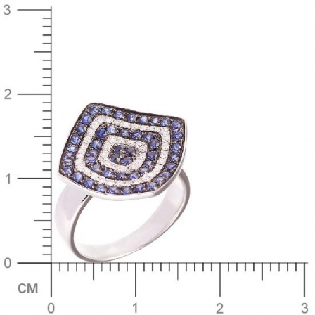 Кольцо с бриллиантами, сапфирами из белого золота (арт. 730477)