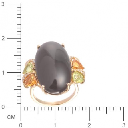 Кольцо с бриллиантами, перидотами, цитринами, ониксом из желтого золота (арт. 730484)