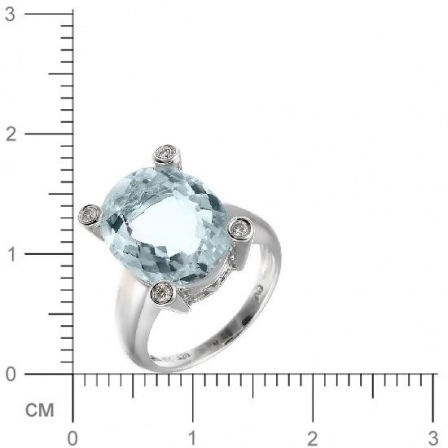 Кольцо с бриллиантами, аквамарином из белого золота 750 пробы (арт. 730528)